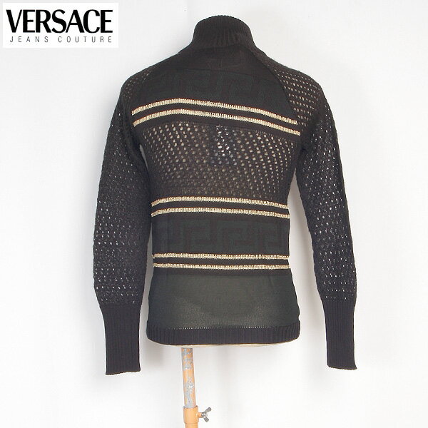 ヴェルサーチジーンズ VERSACE JEANS レディース トップス ニット セーター ライン入りシースルータートルネックニット ブラック/ゴールド CV7885 81509 900 (R51965)【送料無料】【smtb-TK】