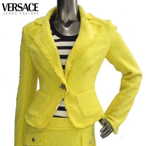 ヴェルサーチ VERSACE レディース スーツ スカートスーツ セットアップ ツィード風ラメ入りスカートスーツ イエロー MV7523 + MV7307 33815 412 【送料無料】【smtb-TK】