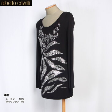 【サイズ40-M/11号】クラスロベルトカバリ Class Roberto Cavalli レディース スタッズ ラインストーン デコレーション Tシャツ ワンピース 10|CD 551 T-SHIRT JERSEY ブラック/シルバー (R42325)【送料無料】【smtb-TK】