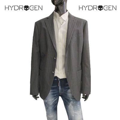 ハイドロゲン HYDROGEN メンズ アウター ジャケット テーラードジャケット ストライプジャケット ノッチドラペル メタルボタン パッチポケット グレー 灰色 105000 (R92400)【送料無料】【smtb-TK】