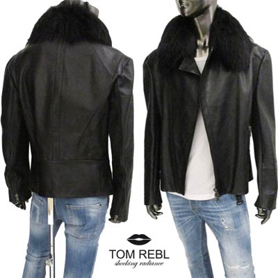 皮夹克 - トムレベル TOM REBL メンズ アウター ジャケット レザージャケット カーフレザー・リアルファー付セミダブルライダースジャケット TU0375 5230C 90 12A (R298000)【送料無料】【smtb-TK】