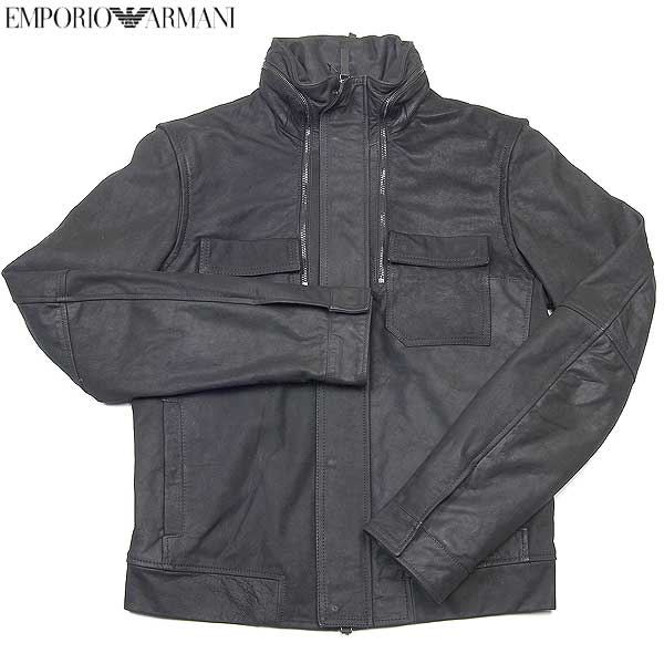 エンポリオアルマーニ EMPORIO ARMANI メンズ アウター ジャケット ロゴ フード収納可・レザージャケット 皮 リアルレザー 本革レザー黒 ブラック K1B14P K1P18 999 12A (R152000) 【送料無料】【smtb-TK】