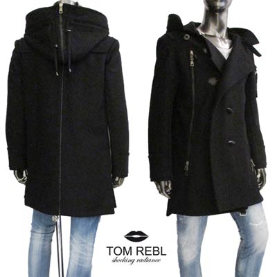 樂天商城 - トム レベル TOM REBL メンズ アウター ジャケット コート ダッフルコート ロゴ マルチジッパーデザイン・フードジップ付ダッフルコート ブラック TU0733 8783 90 (R168000)【送料無料】【smtb-TK】