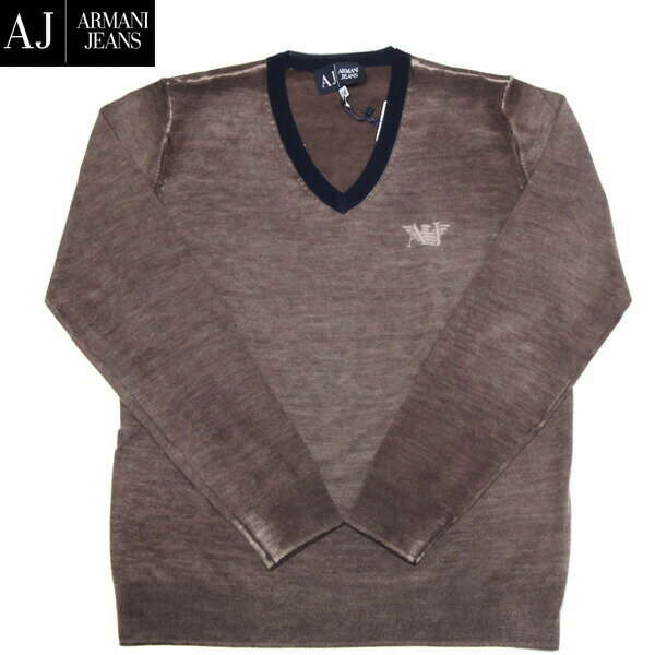 アルマーニ アルマーニジーンズ ARMANI JEANS メンズ トップス ニット セーター ムラ染めデザイン・AJイーグルロゴ付ウールVネックセーター ブラウン S6W23 VY H7 12A (R32800) 【送料無料】【smtb-TK】