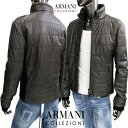 アルマーニコレッツォーニ ARMANI COLLEZIONI メンズ アウター ジャケット 羊革使用 ジップロゴ刻印・キルティング加工ラムレザージャケット ブラック チャコールグレーKCR22P KCP22 022 12A (R228000) 【送料無料】【smtb-TK】