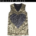 フィリッププレイン PHILIPP PLEIN レディース トップス ノースリーブ タンクトップ フロントハート柄・バックLOVE PLEIN・スパンコールデザ...