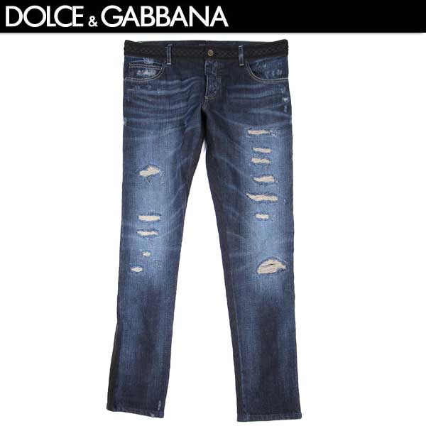 ドルチェ＆ガッバーナ DOLCE&GABBANA ドルガバ メンズ パンツ ボトムス デニム クラッシュ加工・ベルトループ部分デザイン・サイドライン付テーパードクラッシュデニム G6AOLD G8Q54 S9001 15S (R125000)【送料無料】【smtb-TK】