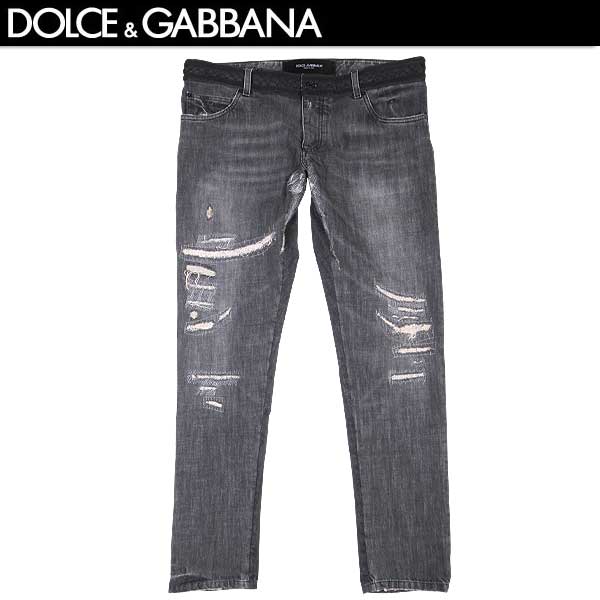 ドルチェ＆ガッバーナ DOLCE&GABBANA メンズ パンツ ボトムス デニム クラッシュ加工・ベルトループ部分デザイン・サイドライン付クラッシュデニム G6AOLD G8Q55 S9001 15S (R125000)【送料無料】【smtb-TK】