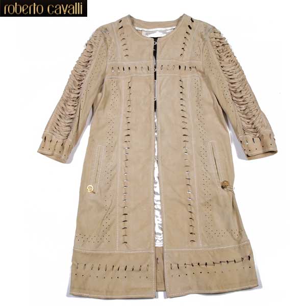 クラス・クラスロベルトカバリ Class Roberto Cavalli レディース アウター ジャケット コート パンチングレザーノーカラースウェードコート ベージュ CD902 098 GT10A (R157512)【送料無料】【smtb-TK】