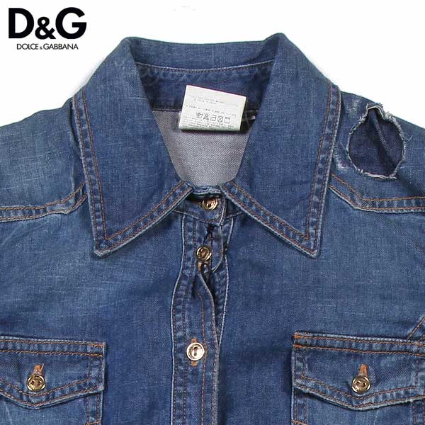 ドルチェ＆ガッバーナ DOLCE&GABBANA ドルガバ レディース アウター ジャケット デニムジャケット ショルダー部分穴あきデザイン・バックD&Gロゴプリント付デニムジャケット ネイビー JD76B5 3I167 700 5S 【送料無料】【smtb-TK】
