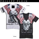 フィリッププレイン PHILIPP PLEIN メンズ Tシャツ 半袖トップス 2color アメリカ国旗/スカル/PHILIPP PLEINロゴ入りVネックT...