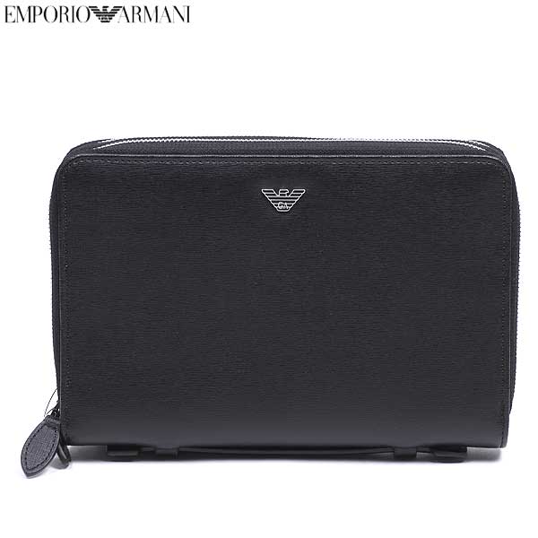 アルマーニ 長財布（メンズ） エンポリオアルマーニ EMPORIO ARMANI メンズ 長財布 手持ちバッグ ポーチ ユニセックス可 ロゴ・カード入れ・小銭入れ入りセカンドバッグ リアルレザー本革 ブラック Y4R015 YC91E 80001 15A (R85600) 【送料無料】【smtb-TK】