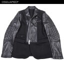 ディースクエアード DSQUARED2 メンズ アウター ジャケット ジップロゴ刻印・ウール切り替えしレザーテーラードジャケット ブラック S74BN0535 ...