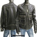 ディースクエアード DSQUARED2 メンズ アウター ジャケット レザージャケット ヴィンテージダメージ加工・ボタン/ジップ部分DSQUARED2ロゴ刻印付...