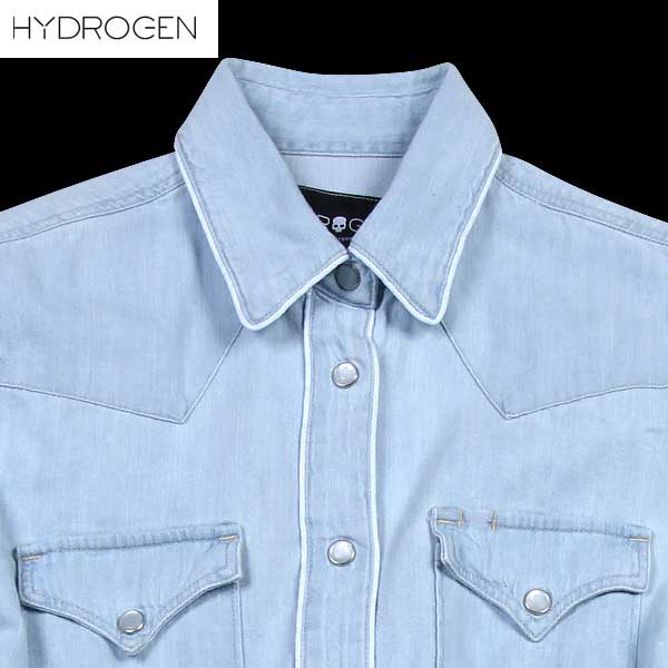ハイドロゲン HYDROGEN レディース トップス シャツ デニムシャツ 長袖 ロゴ 裾部分スカルロゴ刺繍付ダンガリーシャツ 181542 043 (R42120)【送料無料】【smtb-TK】