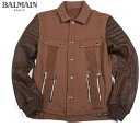 バルマン BALMAIN メンズ アウター ジャケット ラムスキン使用 スリーブ部分ラムスキン切り替えしバイカージャケット ブラウン J261 D322C 16...