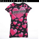 フィリッププレイン PHILIPP PLEIN レディース Tシャツ 半袖 トップス 総柄ハート柄・ブランドロゴ/GAMEOVER/ハート部分ラインストーン付き...