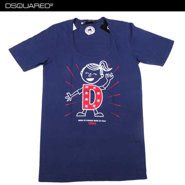 ディースクエアード DSQUARED2 レディース トップス Tシャツ 半袖 ロゴ ガール/Dロゴプリント付Tシャツ ネイビーブルー GC0556 S21441 088 (R15920)【送料無料】【smtb-TK】