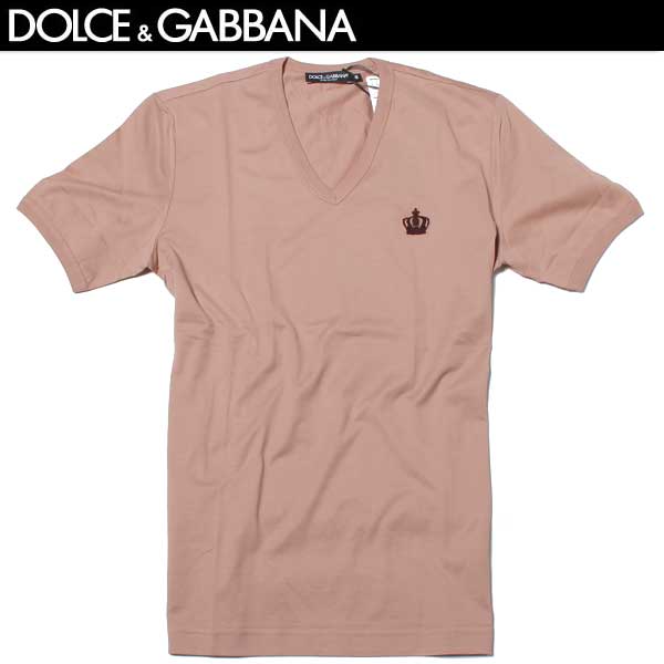 訳あり 色焼けあり ドルチェ＆ガッバーナ DOLCE&GABBANA メンズ トップス Tシャツ 半袖 チェスト部分ワンポイントクラウンロゴ入りVネックTシャツ ピンク 色違い(ホワイト・レッド)あり G8FV6T G7HCH F0991 61A (R36720)【送料無料】【smtb-TK】