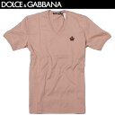 訳あり 色焼けあり ドルチェ＆ガッバーナ DOLCE&GABBANA メンズ トップス Tシャツ 半袖 チェスト部分ワンポイントクラウンロゴ入りVネックTシャツ ピンク 色違い(ホワイト・レッド)あり G8FV6T G7HCH F0991 61A (R36720)