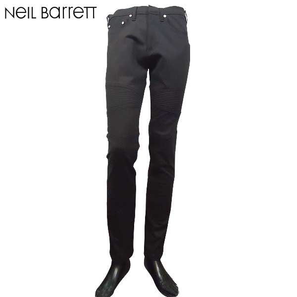 ニールバレット Neil Barrett メンズ パンツ ボトムス バックレザーパッチ・サイドジップポケット付きバイカースキニーパンツ ブラック PBDE160 E801 01 71S (R79840)