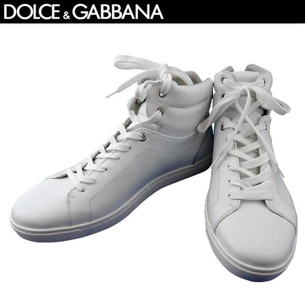 ドルチェ＆ガッバーナ DOLCE&GABBANA メンズ スニーカー 靴 サイドDOLCE&GABBANAロゴレザーハイカットスニーカー ホワイト CS1402 A3444 80001 BIANCO 71S (R96120)【送料無料】【smtb-TK】