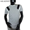 ニールバレット Neil Barrett メンズ トップス 半袖 Tシャツ 総柄ボーダーライン入りクルーネックTシャツ ホワイト 色違い(ブラック)あり PBJT181B E517C 526 71S (R42120)【送料無料】【smtb-TK】