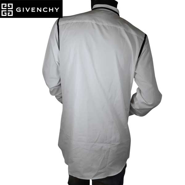 ジバンシー GIVENCHY メンズ トップス シャツ 長袖 ブラックライン縁取りデザインドレスシャツ 白 6023 300 100 71S (R57060)【送料無料】【smtb-TK】