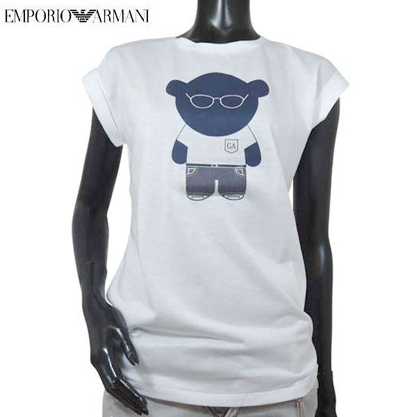 エンポリオアルマーニ EMPORIO ARMANI レディース トップス Tシャツ 半袖 ロゴ 眼鏡ベアー/バックロゴプリント付Tシャツ サングラスクマ (色違い黒も有り） 3Y2T5B 2JCQZ 0100 71S (R36720) 【送料無料】【smtb-TK】