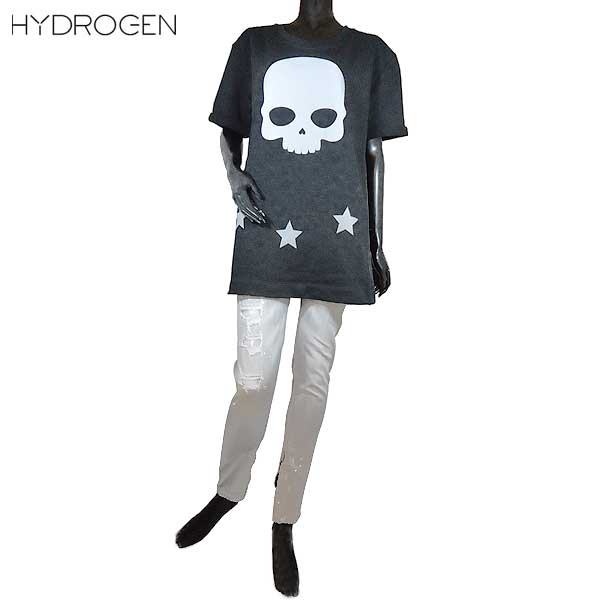 ハイドロゲン HYDROGEN レディース Tシャツ 半袖 トップス フロントスカル/バック数字/星・サイドメッシュ加工入りラウンドネックカットソー ブラック 色違いもあり 201612 007 71S (R46440)