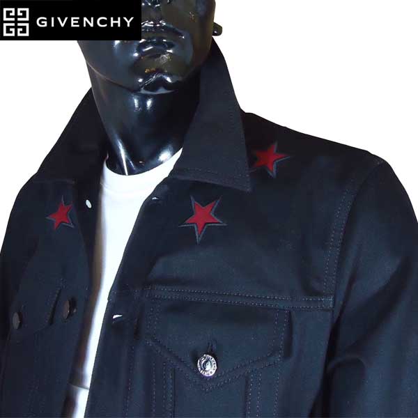 ジバンシー GIVENCHY メンズ アウター ジャケット ロゴ レッドスターロゴワッペン・ボタンロゴ刻印付シャツジャケット 黒 0907 461 001 71S (R143200)【送料無料】【smtb-TK】