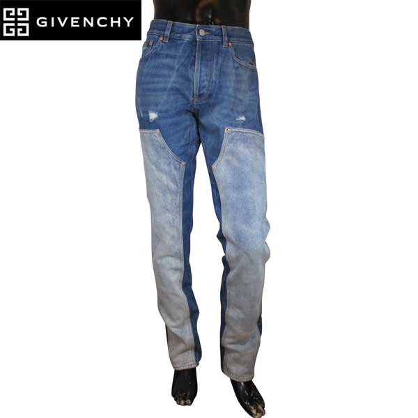 ジバンシー GIVENCHY メンズ パンツ ボトムス デニムパンツ GIVENCHYレザーロゴパッチ・ダメージ加工・素材切り替えしデニムパンツ ブルー 1003 468 400 71S (R143200)【送料無料】【smtb-TK】