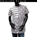 フィリッププレイン PHILIPP PLEIN メンズ Tシャツ 半袖 トップス スター/ライン・PP/PHILIPP PLEINロゴ入りラウンドネックTシャツ...