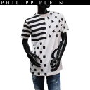 フィリッププレイン PHILIPP PLEIN メンズ Tシャツ 半袖 トップス スター/ライン・PP/PHILIPP PLEINロゴ入りラウンドネックTシャツ...