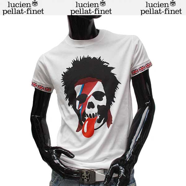 ルシアン ペラフィネ lucien pellat-finet メンズ トップス Tシャツ 半袖 ロゴ 袖口ユニオンジャック柄・シドヴィシャススカルロゴプリント付きTシャツ EVH1907 WHITE 71S (R102600)【送料無料】【smtb-TK】