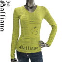 ジョンガリアーノ JOHN GALLIANO レディース トップス Tシャツ 長袖 ロンT ガゼッタ柄 newspaper総柄プリント ロゴ入りロングTシャツ カットソー ピスタチオグリーン 色違い(ブラック)あり H873 T50 8454S 12A (R15800)【送料無料】【smtb-TK】