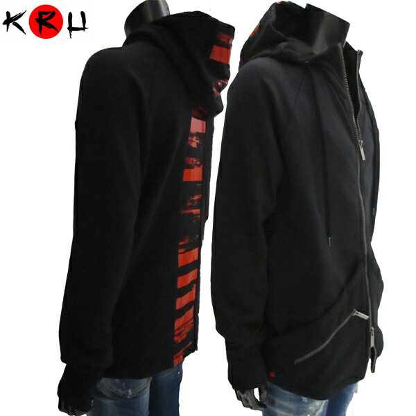 クルー KRU メンズ パーカー フーディ バックレッドライン・ジップポケット付きジップアップパーカー ブラック RODNEY ST 10 BK 71A【送料無料】【smtb-TK】