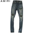 アミリ AMIRI メンズ パンツ ボトムス デニム クラッシュデストロイ加工・AMIRIレザーロゴパッチ付クラッシュデニムパンツ MBMX1 LTHINM MED INDIGO 71A 81A (R218000) 【送料無料】【smtb-TK】