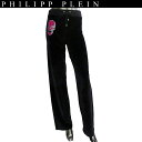 フィリッププレイン PHILIPP PLEIN レディース ボトムス スウェットパンツ ジャージ ロゴプレート・ラインストーンスカル入りスウェットパンツ ブラッ...