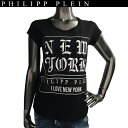 フィリッププレイン PHILIPP PLEIN レディース トップス Uネック 半袖 Tシャツ ラインストーンロゴ入り ✨キラキラ✨...