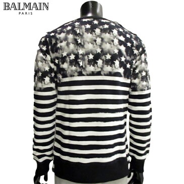 バルマン BALMAIN メンズ プリントセーター トレーナー スウェット生地 アメリカ国旗 ボーダー柄 モノトーンカラー 星柄 スター 白 黒S8H6701 I088 181 81S【送料無料】【smtb-TK】