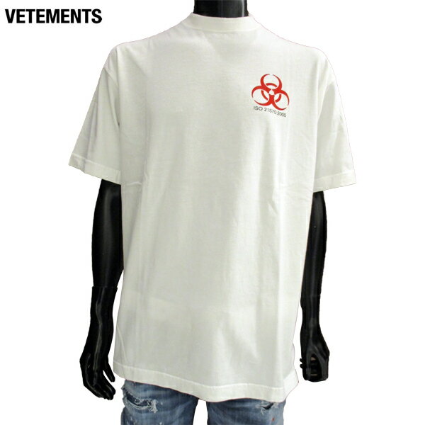 ヴェトモン VETEMENTS メンズ トップス Tシャツ 半袖 ロゴ チェスト部分Biohazard(バイオハザード)ロゴ付Tシャツ ホワイト MSS18TR36 WHITE 81S (R89000)【送料無料】【smtb-TK】