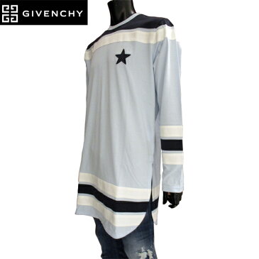 ジバンシー GIVENCHY メンズ トップス 長袖 Tシャツ ロンT クルーネック スター・ボーダーライン入りロングTシャツ 水色 BM7027 3Y03 453 81S (R100500)【送料無料】【smtb-TK】