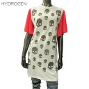 ハイドロゲン HYDROGEN レディース トップス Tシャツ 半袖 ロゴ 袖口ネオンカラー 総柄スカルロゴ付きロング丈Tシャツ ホワイト 白 121100 WH/FUCSIA (R27300) 13S【送料無料】【smtb-TK】