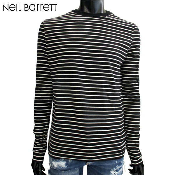 ニールバレット Neil Barrett メンズ トップス ロンT 長袖 ロゴ ボーダーライン・バックサンダーボルト入りロングTシャツ 黒 BJT387 G507 524 BLACK/WHITE 81S (R48700)