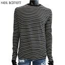 ニールバレット Neil Barrett メンズ トップス ロンT 長袖 ロゴ ボーダーライン バックサンダーボルト入りロングTシャツ 黒 BJT387 G507 524 BLACK/WHITE 81S (R48700)【送料無料】【smtb-TK】