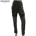 バルマン BALMAIN メンズ スウェットパンツ ジャージ ボトムス レザー ジップポケット・スリット部分ジップ付き切り替えデザインスウェットパンツ ブラック...