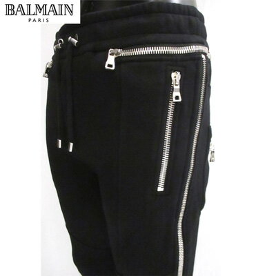 【完売】 2018年秋冬新作 バルマン(BALMAIN) メンズ スウェット パンツ バイカー サイドジップ 黒 裏起毛 W8H5192 J928 176 【楽ギフ_包装】【smtb-tk】 81A