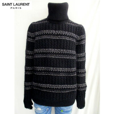 サンローランパリ SAINT LAURENT PARIS メンズ トップス セーター ニット ボーダー柄タートルネックモヘアニットセーター ブラック BMJ 5...