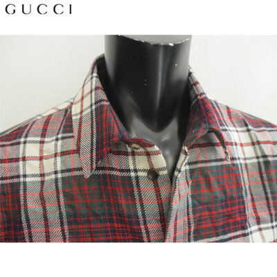 【送料無料】 2018年秋冬新作 グッチ(GUCCI) メンズ シャツ 長袖 ブランド ロゴ グッチ アップリケ 刺繍 チェック バックデザイン MJ0 522597 Z529L 9086 【楽ギフ_包装】【smtb-tk】 81A